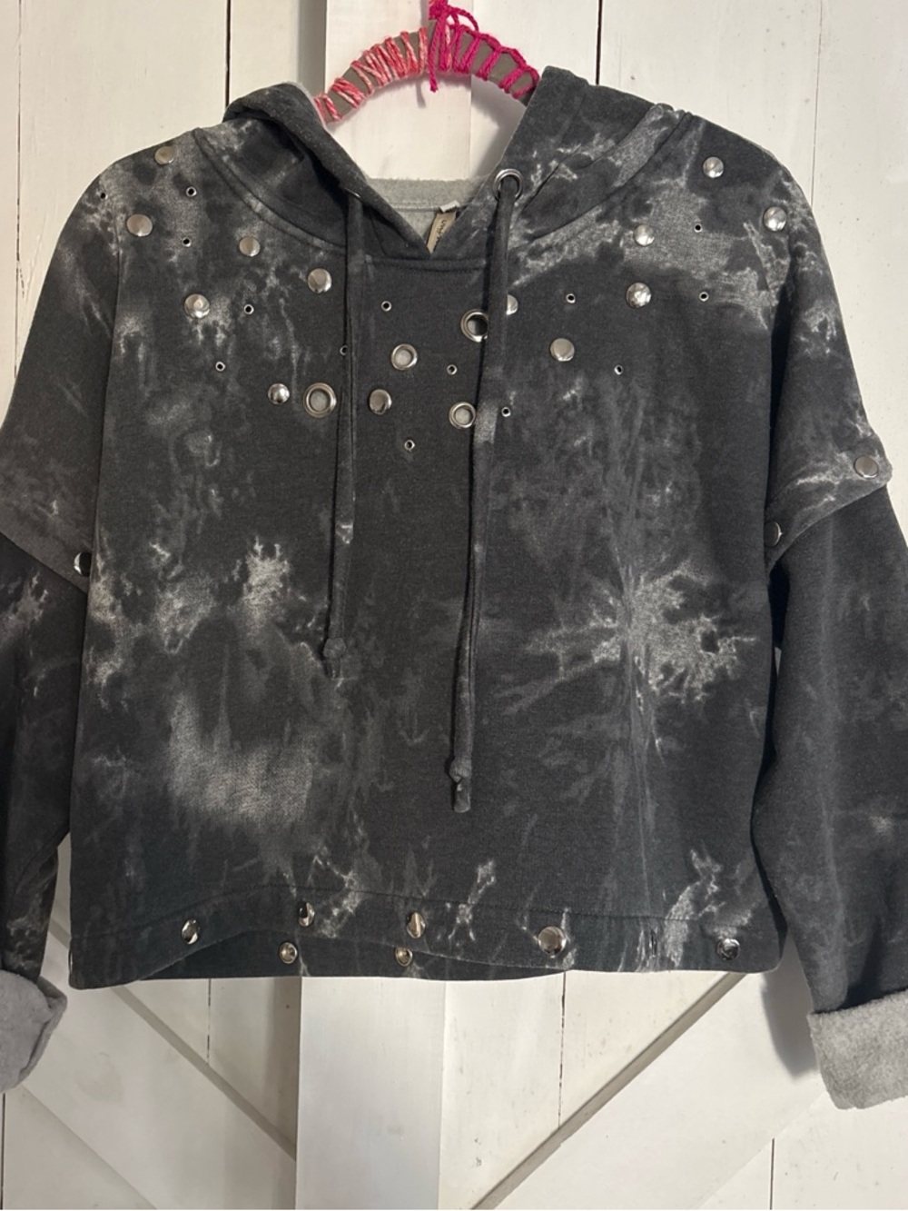 Champion Washed Black Eyelet Cropped Hoodie